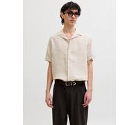 Leinenhemd JACK & JONES "JPRBLALAWRENCE LINEN RESORT S/S SHIRT SN", Herren, Gr. L, N-Gr, silber lining, Web, Obermaterial: 100% Leinen, unifarben, normal, V-Ausschnitt, Hemden, Leinen, relaxed fit (38