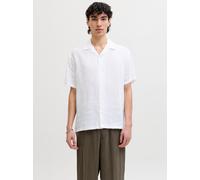 Leinenhemd JACK & JONES "JPRBLALAWRENCE LINEN RESORT S/S SHIRT SN", Herren, Gr. M, N-Gr, hellweiß, Web, Obermaterial: 100% Leinen, unifarben, normal, V-Ausschnitt, Hemden, Leinen, relaxed fit (6877276