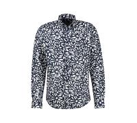 Leinenhemd LERROS "Langarmhemd mit floralem Print aus Mischgewebe", Herren, Gr. S, Normalgrößen, classic navy, 55% Leinen, 45% Baumwolle, Hemden Leinenhemd, Baumwoll-Leinen Mix, hautfreundlich, ideal