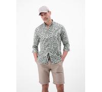 Leinenhemd LERROS "Langarmhemd mit floralem Print aus Mischgewebe", Herren, Gr. XXL, Normalgrößen, grün (storm grau), 55% Leinen, 45% Baumwolle, Hemden, Baumwoll-Leinen Mix, hautfreundlich, ideal für
