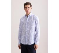 Leinenhemd SEIDENSTICKER "Schwarze Rose", Herren, Gr. L (42), normale Ärmellängen, blau, 100% Leinen, bedruckt, regular fit, 2-Knopf-Manschette, Hemden, Regular 1/1 Kentkragen Druck (38122332-42) blau