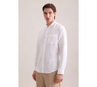 Leinenhemd SEIDENSTICKER "Schwarze Rose", Herren, Gr. L (42), normale Ärmellängen, weiß, 100% Leinen, unifarben, slim fit, 2-Knopf-Manschette, Hemden, Slim 1/1 Stehkragen Uni (84528543-42) weiß