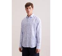 Leinenhemd SEIDENSTICKER "Schwarze Rose", Herren, Gr. M (40), normale Ärmellängen, blau, 100% Leinen, bedruckt, tailored fit, 2-Knopf-Manschette, Hemden, Shaped 1/1 Kentkragen Druck (63435821-40) blau