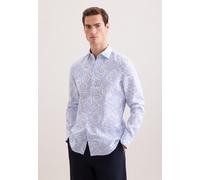 Leinenhemd SEIDENSTICKER "Schwarze Rose", Herren, Gr. M (40), normale Ärmellängen, blau, 100% Leinen, bedruckt, slim fit, 2-Knopf-Manschette, Hemden, Slim 1/1 Kentkragen Druck (66699557-40) blau