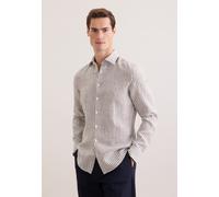 Leinenhemd SEIDENSTICKER "Schwarze Rose", Herren, Gr. M (40), normale Ärmellängen, grün, 100% Leinen, gestreift, slim fit, 2-Knopf-Manschette, Hemden, Slim 1/1 Kentkragen Gestreift (29860867-40) grün