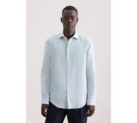 Leinenhemd SEIDENSTICKER "Schwarze Rose", Herren, Gr. M (40), normale Ärmellängen, waterblau, 100% Leinen, gestreift, tailored fit, 2-Knopf-Manschette, Hemden, Shaped 1/1 Kentkragen Gestreift (2043851