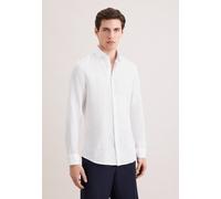 Leinenhemd SEIDENSTICKER "Schwarze Rose", Herren, Gr. S (37), normale Ärmellängen, weiß, 100% Leinen, unifarben, slim fit, 2-Knopf-Manschette, Hemden, Slim 1/1 Kentkragen Uni (29392624-37) weiß