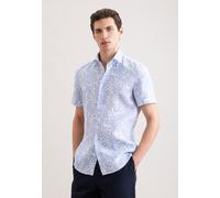 Leinenhemd SEIDENSTICKER "Schwarze Rose", Herren, Gr. S (38), normale Ärmellängen, blau, 100% Leinen, bedruckt, slim fit, Hemden, Slim 1/2 Kentkragen Druck (69221027-38) blau