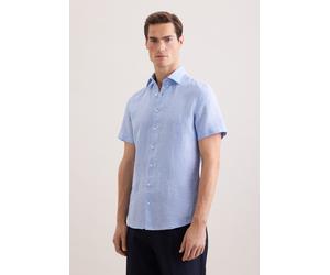 Leinenhemd SEIDENSTICKER "Schwarze Rose", Herren, Gr. S (38), normale Ärmellängen, hellblau, 100% Leinen, unifarben, tailored fit, Hemden, Shaped 1/2 Kentkragen Uni (71353007-38) hellblau