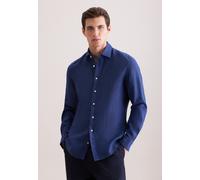Leinenhemd SEIDENSTICKER "Schwarze Rose", Herren, Gr. S (38), normale Ärmellängen, mittelblau, 100% Leinen, unifarben, slim fit, 2-Knopf-Manschette, Hemden, Slim 1/1 Kentkragen Uni (31132749-38) mitte