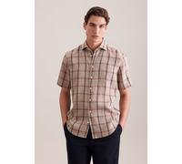 Leinenhemd SEIDENSTICKER "Schwarze Rose", Herren, Gr. XL (43), normale Ärmellängen, beige, 100% Leinen, kariert, regular fit, Hemden, Regular 1/2 Kentkragen Karo (31177714-43) beige