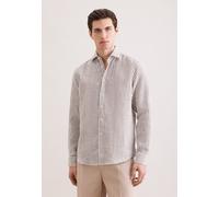 Leinenhemd SEIDENSTICKER "Schwarze Rose", Herren, Gr. XXL (45), normale Ärmellängen, beige (grün), 100% Leinen, gestreift, regular fit, 2-Knopf-Manschette, Hemden, Regular 1/1 Kentkragen Gestreift (46