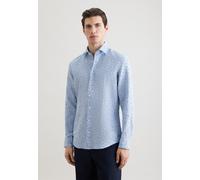 Leinenhemd SEIDENSTICKER "Schwarze Rose", Herren, Gr. XXL (45), normale Ärmellängen, hellblau, 100% Leinen, bedruckt, tailored fit, 2-Knopf-Manschette, Hemden, Shaped 1/1 Kentkragen Druck (42633150-45