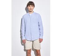 Leinenhemd STREET ONE MEN, Herren, Gr. S38, US-Größen, blau (summer blau), Stoff, 100% Leinen, gestreift, normal normal, hoch geschlossener Ausschnitt, Bündchen, Hemden, mit Stehkragen (32702238-S) su