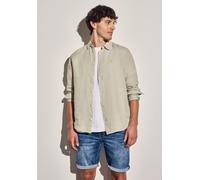 Leinenhemd STREET ONE MEN, Herren, Gr. XXL (46), US-Größen, beige (beach stone), Stoff, 100% Leinen, unifarben, casual, normal normal, V-Ausschnitt, Langarm Bündchen, Hemden, mit Knopfleiste (77883805