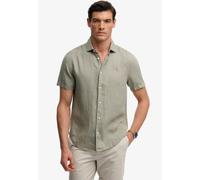 Leinenhemd SUPERDRY "RIVIERA S/S LINEN SHIRT", Herren, Gr. L, N-Gr, bay grün, Web, Obermaterial: 100% Leinen, unifarben, regular fit normal, Hemden, aus 100% Leinen (52726932-L) bay grün