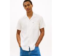 Leinenhemd TOMMY JEANS "TJM REGULAR LINEN BLEND CAMP", Herren, Gr. L, N-Gr, ecru, Web, Obermaterial: 55% Leinen, 45% Baumwolle, bestickt, unifarben, regular fit hüftbedeckend, V-Ausschnitt, Hemden, mi
