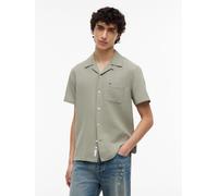 Leinenhemd TOMMY JEANS "TJM REGULAR LINEN BLEND CAMP", Herren, Gr. XXL (58), N-Gr, grün (utility sage), Web, Obermaterial: 55% Leinen, 45% Baumwolle, bestickt, unifarben, regular fit hüftbedeckend, V-