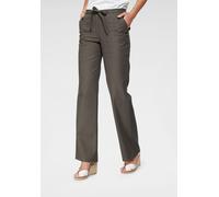 Leinenhose ANISTON CASUAL, Damen, Gr. 42, N-Gr, braun (schlamm), Web, Obermaterial: 55% Leinen, 45% Viskose, Leinenoptik, unifarben, Basic, figurumspielend lang, Hosen Leinenhose, mit Bindeband, Topse