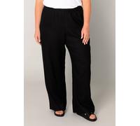 Leinenhose BASE LEVEL CURVY "Yula", Damen, Gr. 44, N-Gr, schwarz, Web, Obermaterial: 55% Leinen, 45% Viskose, unifarben, loose fit lang, Hosen, Sommerhose, Leinen-Viskose-Mix, mit elastischem Bund (96