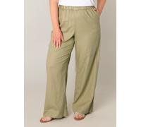 Leinenhose BASE LEVEL CURVY "Yula", Damen, Gr. 48, N-Gr, soft army, Web, Obermaterial: 55% Leinen, 45% Viskose, unifarben, loose fit lang, Hosen Leinenhose, Sommerhose, Leinen-Viskose-Mix, mit elastis