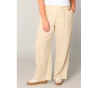 Leinenhose BASE LEVEL CURVY "Yula", Damen, Gr. 54/56, N-Gr, beige (light beige), Web, Obermaterial: 55% Leinen, 45% Viskose, unifarben, loose fit lang, Hosen, Sommerhose, Leinen-Viskose-Mix, mit elast