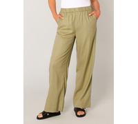 Leinenhose BASE LEVEL "Yul", Damen, Gr. 40, N-Gr, soft army, Web, Obermaterial: 55% Leinen, 45% Viskose, unifarben, lässig geschnitten lang, Hosen Leinenhose, Sommerhose mit elastischem Bund, Topselle