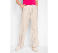Leinenhose BONPRIX, Damen, Gr. 34, N-Gr, beige (kieselbeige), Web, Obermaterial: 55% Leinen, 45% Baumwolle, unifarben, loose fit lang, Hosen Leinenhose, Loose Fit, mit Kordelzugbund, mit Eingrifftasch