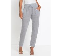 Leinenhose BONPRIX, Damen, Gr. 38, N-Gr, grau (blau, weiß gestreift), Web, Obermaterial: 50% Leinen, 50% Lyocell (TENCEL™), regular fit, Hosen Leinenhose, aus Leinen und Lyocell, mit Elastik-Bündchen,