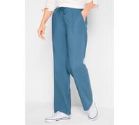 Leinenhose BONPRIX, Damen, Gr. 44, N-Gr, blau (jeansblau), Web, Obermaterial: 55% Leinen, 45% Baumwolle, unifarben, loose fit lang, Hosen Leinenhose, Loose Fit, mit Kordelzugbund, mit Eingrifftaschen,