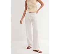Leinenhose BONPRIX, Damen, Gr. 48, N-Gr, weiß, Web, Obermaterial: 55% Leinen, 45% Baumwolle, unifarben, loose fit lang, Hosen, Loose Fit, mit Kordelzugbund, mit Eingrifftaschen, mit Gesäßtaschen (6229