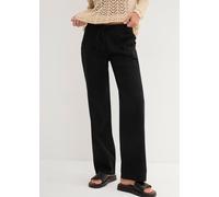 Leinenhose BONPRIX, Damen, Gr. 50, K-Gr, schwarz, Web, Obermaterial: 55% Leinen, 45% Baumwolle, loose fit lang, Hosen, Loose Fit, mit Kordelzugbund, mit Eingrifftaschen, mit Gesäßtaschen (50364928-50)