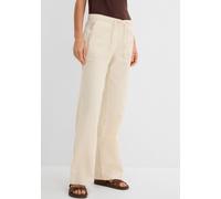 Leinenhose BONPRIX, Damen, Gr. 50, N-Gr, beige (kieselbeige), Web, Obermaterial: 55% Leinen, 45% Baumwolle, unifarben, loose fit lang, Hosen Leinenhose, Loose Fit, mit Kordelzugbund, mit Eingrifftasch