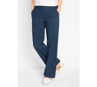 Leinenhose BONPRIX, Damen, Gr. 50, N-Gr, blau (dunkelblau), Leinenmischung, Obermaterial: 55% Leinen, 45% Baumwolle, unifarben, festlich, loose fit lang, Hosen Leinenhose, aus Leinen-Baumwoll-Mix, Loo