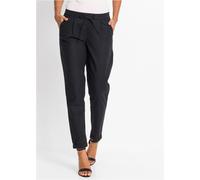 Leinenhose BONPRIX "Leinenhose", Damen, Gr. 40, N-Gr, schwarz, Obermaterial: 55% Leinen, 45% Baumwolle, regular fit, Hosen Leinenhose, aus Leinen und Baumwolle, Regular Fit, mit elastischem Gummibund,