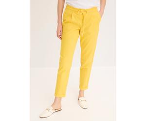 Leinenhose BONPRIX "Leinenhose", Damen, Gr. 42, N-Gr, lemoncurry, Obermaterial: 55% Leinen, 45% Baumwolle, regular fit, Hosen, aus Leinen und Baumwolle, Regular Fit, mit elastischem Gummibund (8252193