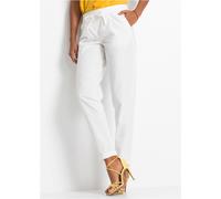 Leinenhose BONPRIX "Leinenhose", Damen, Gr. 44, N-Gr, weiß, Obermaterial: 55% Leinen, 45% Baumwolle, regular fit, Hosen Leinenhose, aus Leinen und Baumwolle, Regular Fit, mit elastischem Gummibund (92