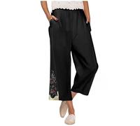 Leinenhose Damen Baggy Leicht Sommerhose Damen Leicht 3/4 Leinen Hose Loose Freizeithose High Waist Stoffhose Stretch Yogahose Casual Einfarbig Schlupfhose Jogginghose Straight Bein Hosen