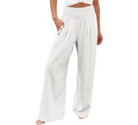 Leinenhose Damen Damen Sommer Baumwolle Leinen Hose Mit Taschen Sommerhose Da'Mendamen Hose Damen Leinen Sommerhose 7/8 Casual Leichte Baumwolle Leinenhose Business Hose Jogginghose Damen (1-White,M)