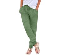 Leinenhose Damen Freizeithose mit Bündchen am Bein Strandhose mit hohem Bund Luftig Boho Einfarbig leicht Straight Leg Casual Baumwolle Stoffhose Locker Bequeme Hose (Bronze, S)