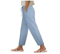 Leinenhose Damen Hose Leinen Hosen Stoffhose Einfarbig Freizeithose Damen Legere Leinen Stoffhose Einfarbig High Waist Hose Damen Leinen Sommerhose Strandhose Sommerhose Lockere Hosen (Sky Blue, M)