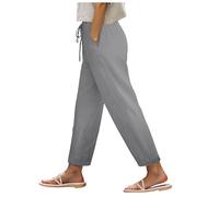 Leinenhose Damen Hose Leinen Hosen Stoffhose Einfarbig Freizeithose Damen Legere Leinen Stoffhose Einfarbig High Waist Hose Damen Leinen Sommerhose Strandhose Sommerhose Lockere Hosen (Light Gray, M)