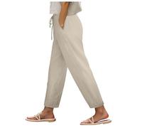 Leinenhose Damen Hose Leinen Hosen Stoffhose Einfarbig Freizeithose Damen Legere Leinen Stoffhose Einfarbig High Waist Hose Damen Leinen Sommerhose Strandhose Sommerhose Lockere Hosen (Beige, XXL)
