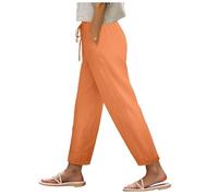 Leinenhose Damen Hose Leinen Hosen Stoffhose Einfarbig Freizeithose Damen Legere Leinen Stoffhose Einfarbig High Waist Hose Damen Leinen Sommerhose Strandhose Sommerhose Lockere Hosen (Orange, M)