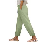 Leinenhose Damen Hose Leinen Hosen Stoffhose Einfarbig Freizeithose Damen Legere Leinen Stoffhose Einfarbig High Waist Hose Damen Leinen Sommerhose Strandhose Sommerhose Lockere (Light Green, XXL)
