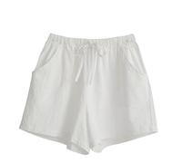 Leinenhose Damen Kurz Musselin Hose Sommer Leinen Shorts Locker Beach Shorts Hoher Taille Sommerhose mit Taschen Gerades Bein Freizeithose mit Kordelzug Lässige Einfarbige Hotpants Weiche Sporthose