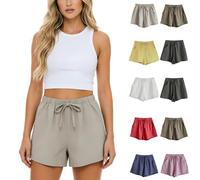 Leinenhose Damen Kurz Musselin Hose Sommer Leinen Shorts Locker Beach Shorts Hoher Taille Sommerhose mit Taschen Gerades Bein Freizeithose mit Kordelzug Lässige Einfarbige Hotpants Weiche Sporthose