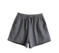 Leinenhose Damen Kurz Musselin Hose Sommer Leinen Shorts Locker Beach Shorts Hoher Taille Sommerhose mit Taschen Gerades Bein Freizeithose mit Kordelzug Lässige Einfarbige Hotpants Weiche Sporthose