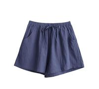 Leinenhose Damen Kurz Musselin Hose Sommer Leinen Shorts Locker Beach Shorts Hoher Taille Sommerhose mit Taschen Gerades Bein Freizeithose mit Kordelzug Lässige Einfarbige Hotpants Weiche Sporthose