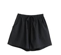 Leinenhose Damen Kurz Musselin Hose Sommer Leinen Shorts Locker Beach Shorts Hoher Taille Sommerhose mit Taschen Gerades Bein Freizeithose mit Kordelzug Lässige Einfarbige Hotpants Weiche Sporthose